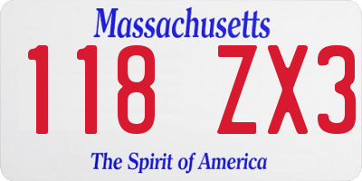 MA license plate 118ZX3