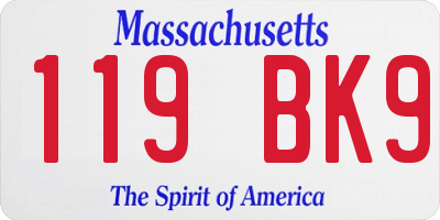 MA license plate 119BK9