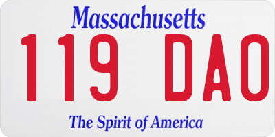 MA license plate 119DA0