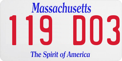 MA license plate 119DO3