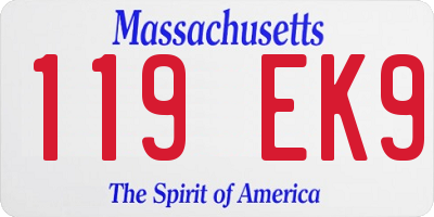 MA license plate 119EK9