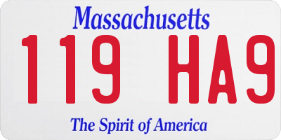 MA license plate 119HA9