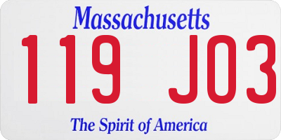 MA license plate 119JO3