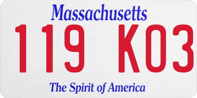 MA license plate 119KO3