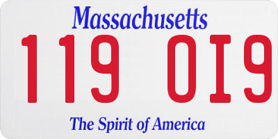 MA license plate 119OI9