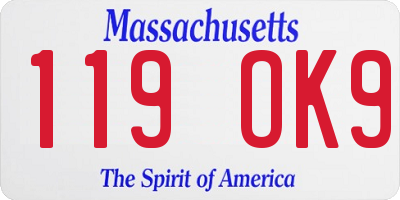 MA license plate 119OK9