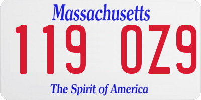 MA license plate 119OZ9
