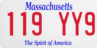 MA license plate 119YY9