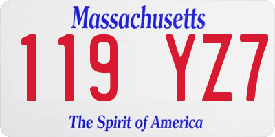 MA license plate 119YZ7