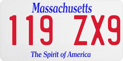 MA license plate 119ZX9