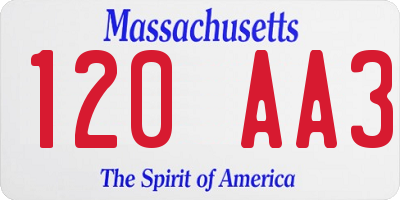 MA license plate 120AA3