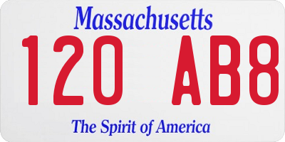 MA license plate 120AB8