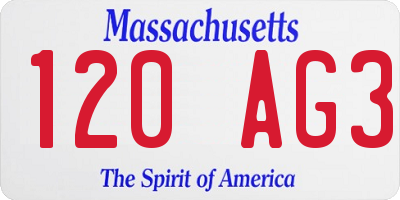 MA license plate 120AG3