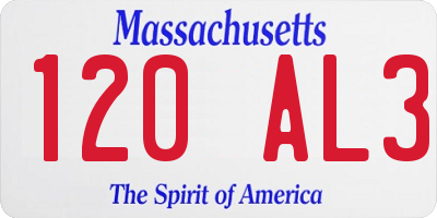 MA license plate 120AL3
