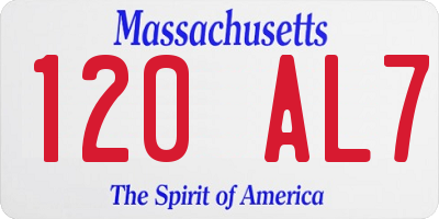 MA license plate 120AL7