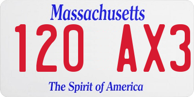 MA license plate 120AX3