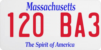MA license plate 120BA3