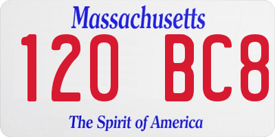 MA license plate 120BC8