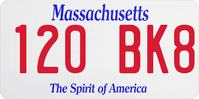 MA license plate 120BK8