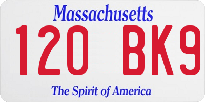MA license plate 120BK9