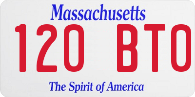 MA license plate 120BT0