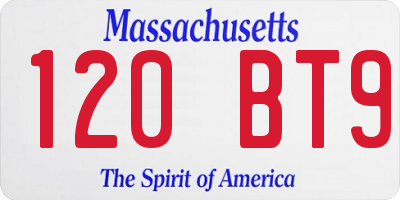 MA license plate 120BT9