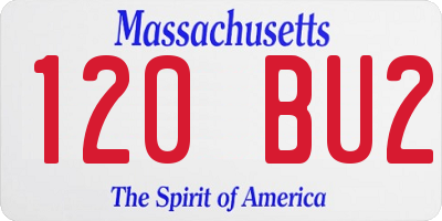 MA license plate 120BU2