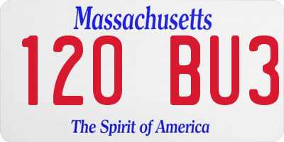 MA license plate 120BU3