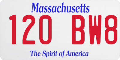 MA license plate 120BW8