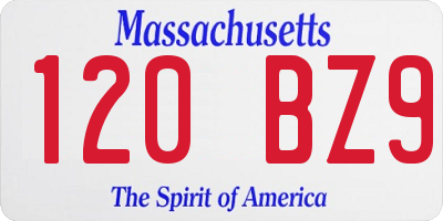 MA license plate 120BZ9
