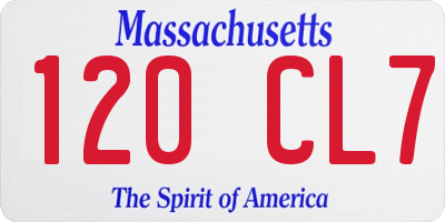 MA license plate 120CL7