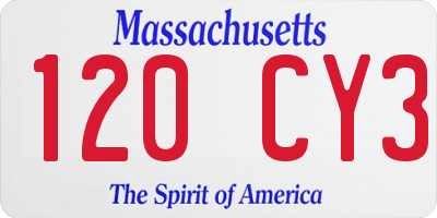 MA license plate 120CY3
