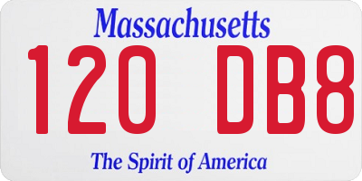 MA license plate 120DB8