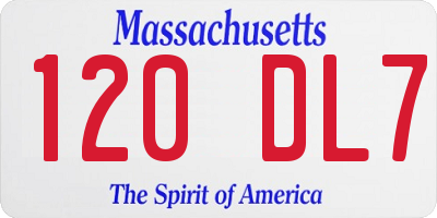 MA license plate 120DL7