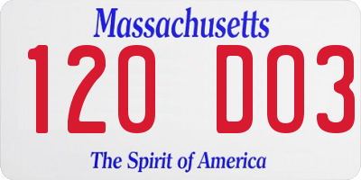 MA license plate 120DO3