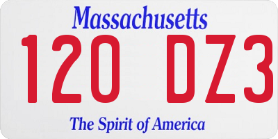 MA license plate 120DZ3
