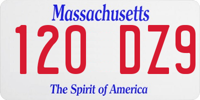 MA license plate 120DZ9