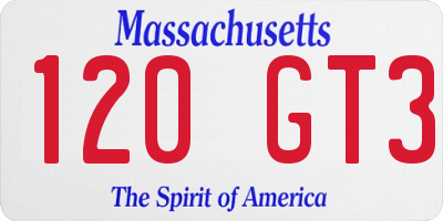 MA license plate 120GT3