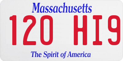 MA license plate 120HI9