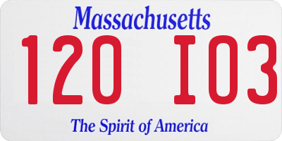 MA license plate 120IO3