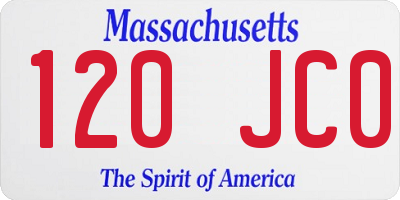 MA license plate 120JC0