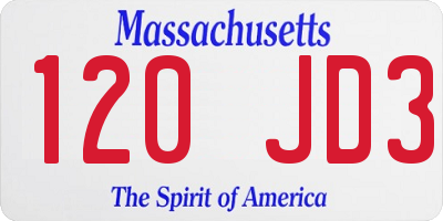 MA license plate 120JD3