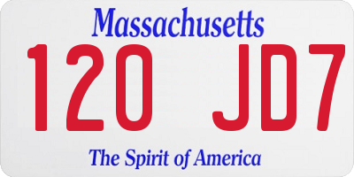 MA license plate 120JD7
