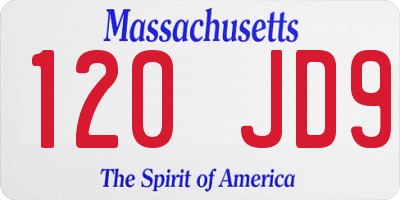 MA license plate 120JD9