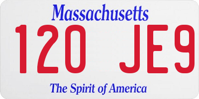 MA license plate 120JE9