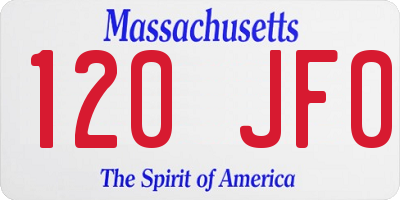 MA license plate 120JF0