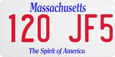 MA license plate 120JF5