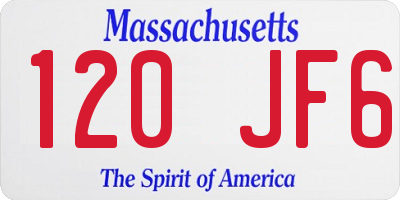 MA license plate 120JF6