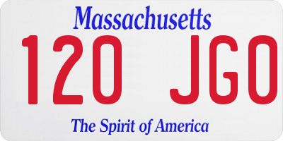 MA license plate 120JG0
