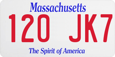 MA license plate 120JK7